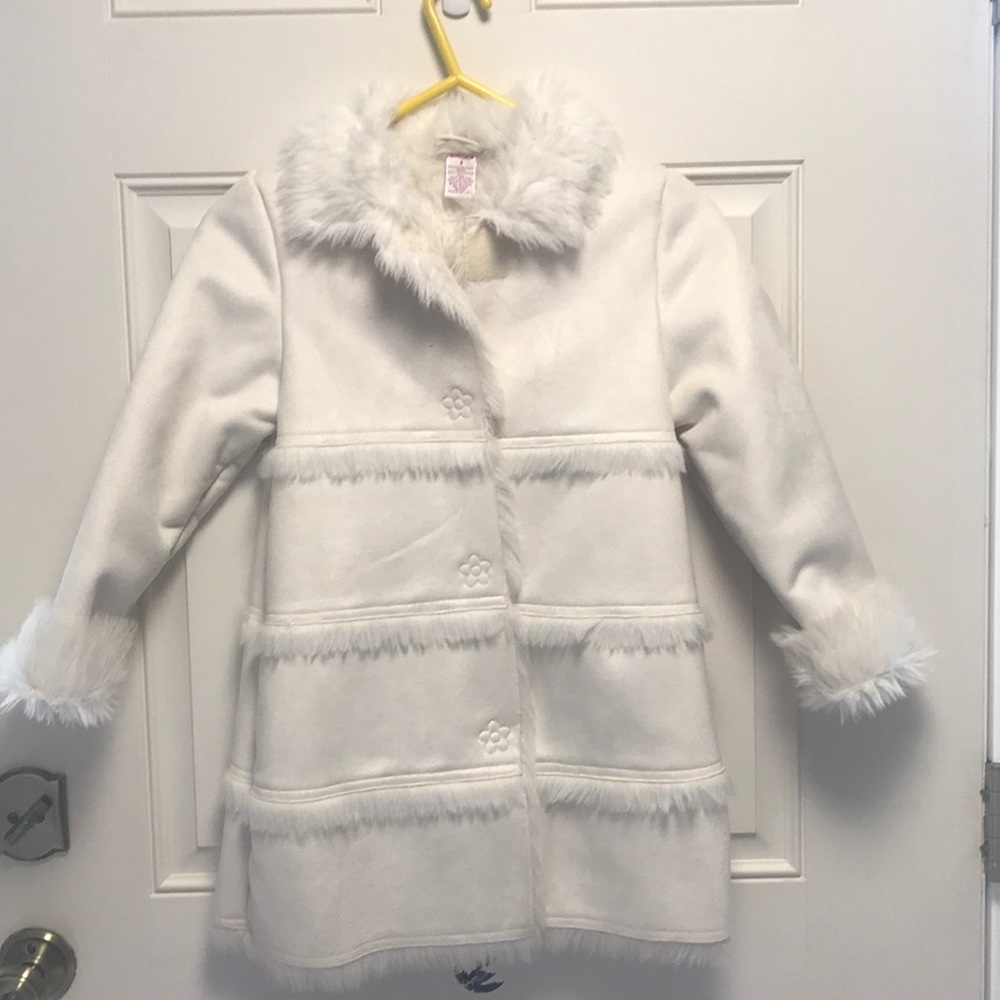 Girls 8 Gymboree winter coat jacket fur white